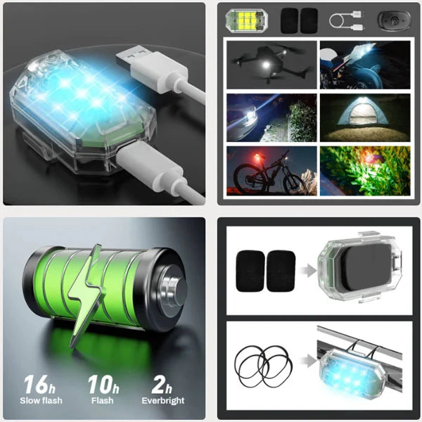 LED lamp - 7 knipper standen - 8 kleuren in één lamp - auto - motor - fietsverlichting - drone - boot - USB oplaadbaar - afstandsbediening - Waarschuwingsverlichting - Decoratie licht