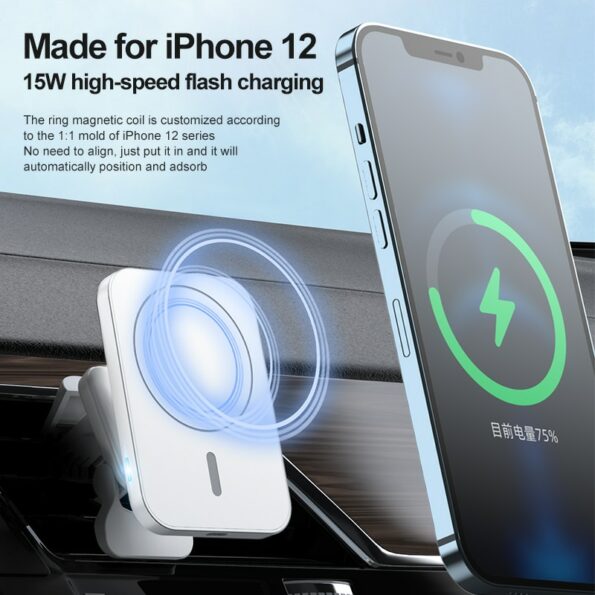 Draadloos laadstation voor in de auto - 15W snellader - iPhone 12 13 14 met magneet - draadloos uw smartphone opladen in elke auto