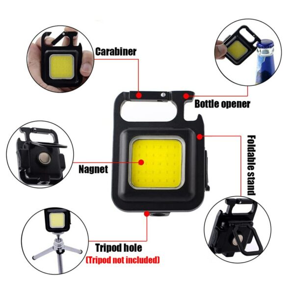 Mini LED lamp – Werklicht – Sleutelhanger – Magneet – Flesopener – Multifunctioneel – Kamperen – 4 verschillende lichtmodi – Oplaadbaar via USB – Onmisbare tool voor aan je sleutelbos of in de werkplaats