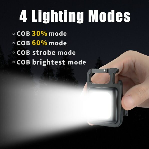 Mini LED lamp – Werklicht – Sleutelhanger – Magneet – Flesopener – Multifunctioneel – Kamperen – 4 verschillende lichtmodi – Oplaadbaar via USB – Onmisbare tool voor aan je sleutelbos of in de werkplaats