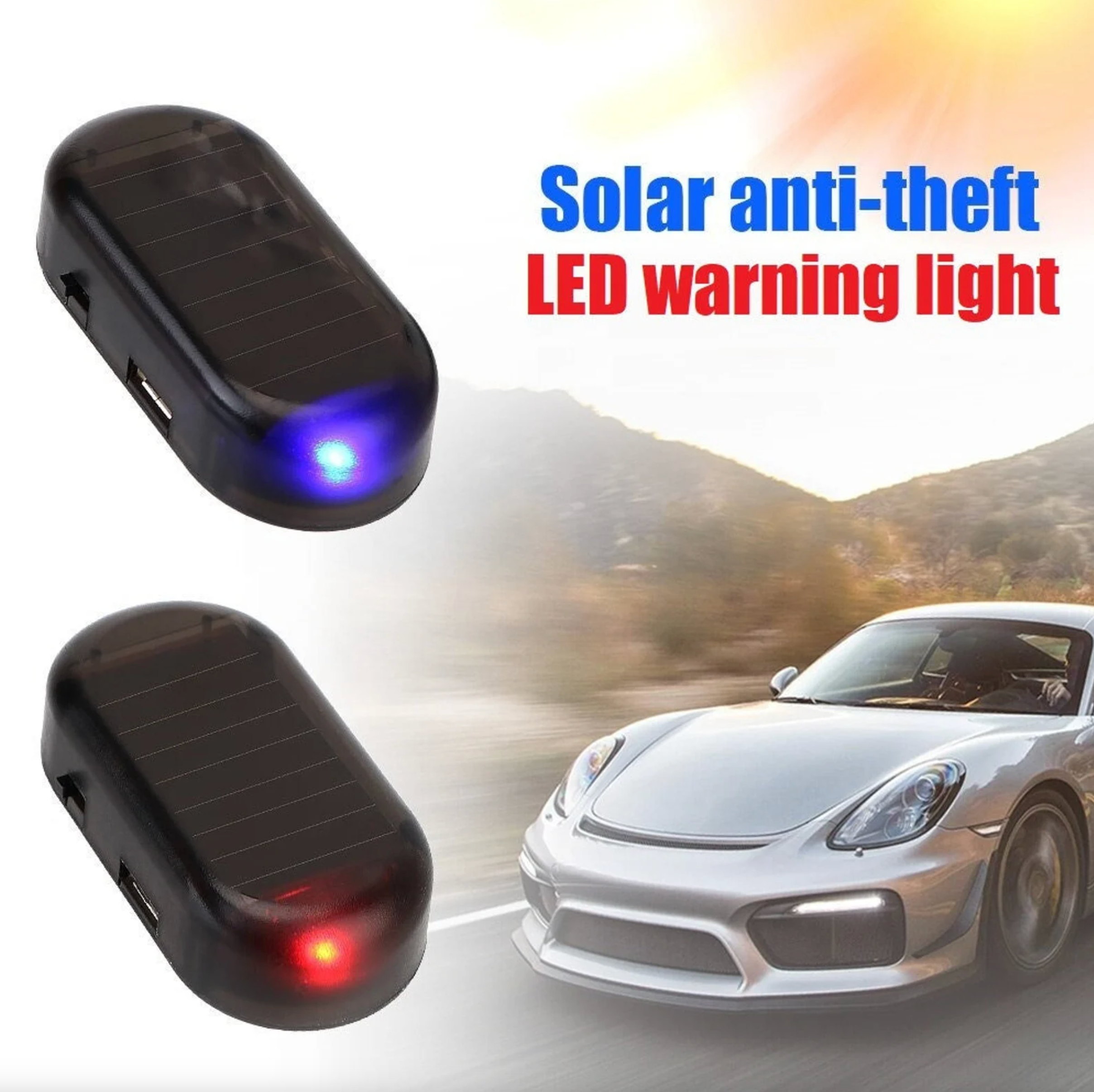 Solar powered anti diefstal led - Dummy - Alarmwaarschuwing - Knipperend - beveiligingslicht -Voorkom auto inbraak