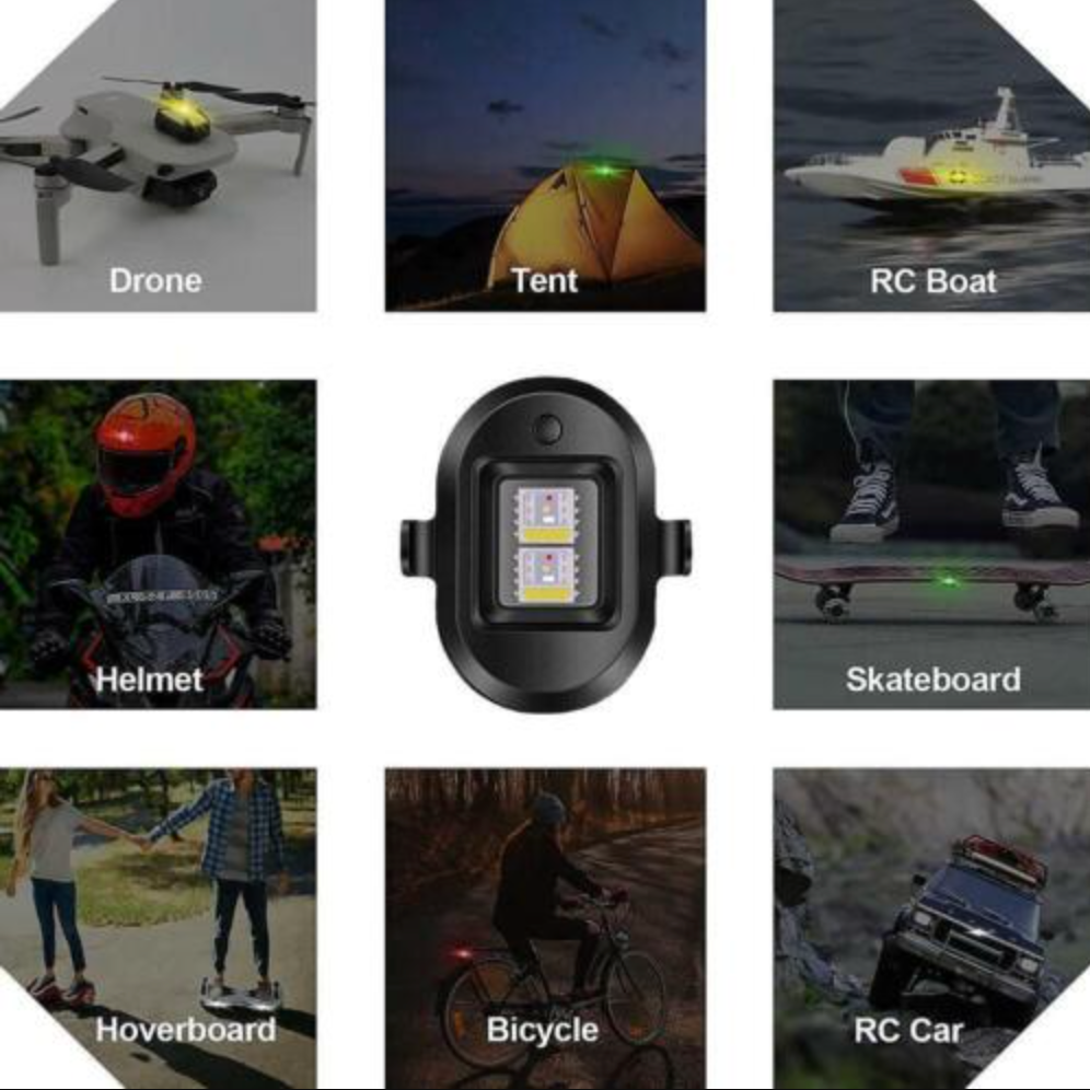 LED lamp - 7 knipper standen - 8 kleuren in één lamp - auto - motor - fietsverlichting - drone - boot - USB oplaadbaar - afstandsbediening - Waarschuwingsverlichting - Decoratie licht