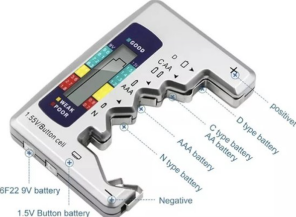 Digitale Batterijtester met LCD scherm – Aa – Aaa – 9V – 1.5V Knoopcel batterij – Voor alle soorten batterijen – Controleer de capaciteit van je batterijen – Eenvoudig in gebruik – zie snel of de batterij nog gebruikt kan worden en hoe lang