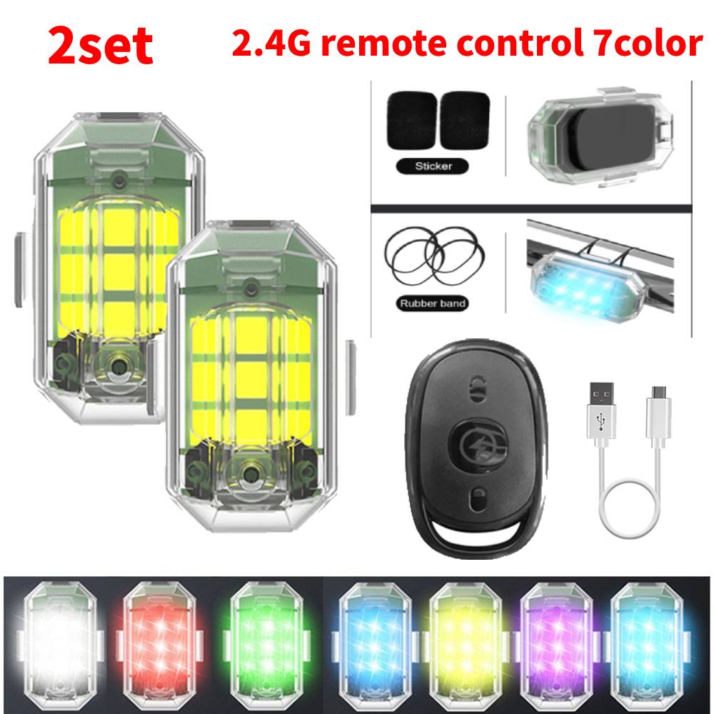 LED lamp - 7 knipper standen - 8 kleuren in één lamp - auto - motor - fietsverlichting - drone - boot - USB oplaadbaar - afstandsbediening - Waarschuwingsverlichting - Decoratie licht