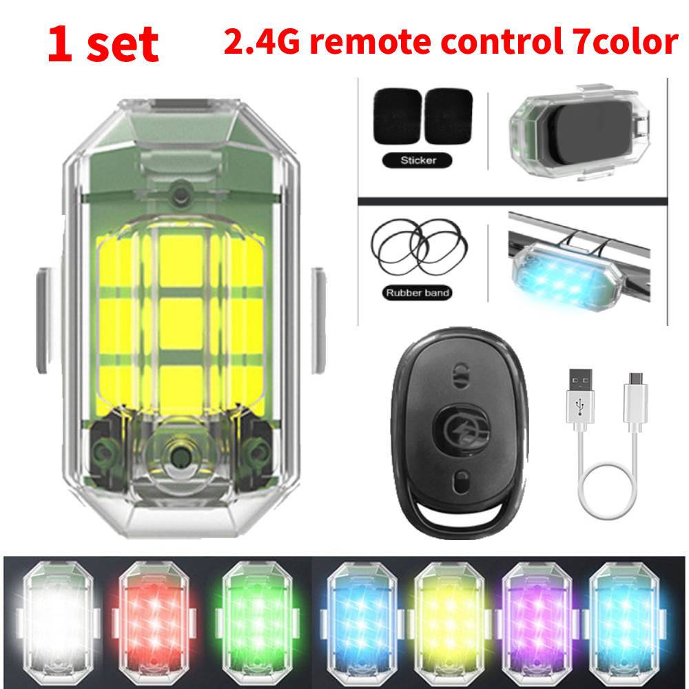 LED lamp - 7 knipper standen - 8 kleuren in één lamp - auto - motor - fietsverlichting - drone - boot - USB oplaadbaar - afstandsbediening - Waarschuwingsverlichting - Decoratie licht